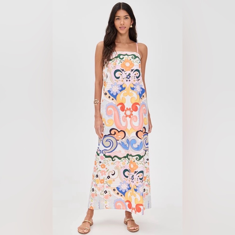 STUNNING! NWT Tuckernuck De Loreta Watercolor Aloe Strapless Dress XL 12 14 16 - Picture 5 of 8
